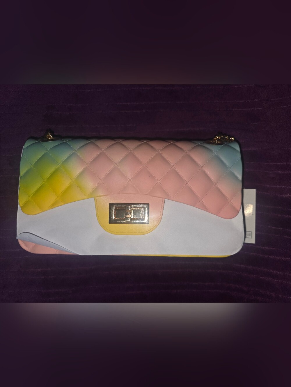 Pastel Gradient Quilted Crossbody Bag - Pink/Yellow/Blue